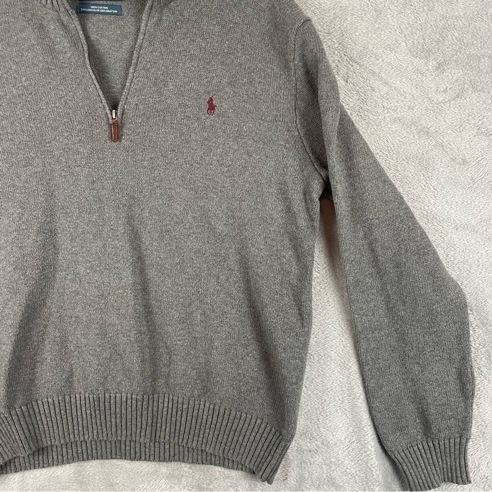 Polo Ralph Lauren Mens Size XL Quarter Zip Mock Neck Gray Sweater 100% Cotton - Picture 5 of 16
